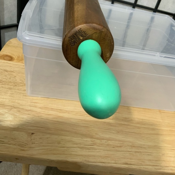 NWOT Thyme & Table Rolling Pin, Natural Acacia Wood with Mint Handles. - Picture 2 of 2